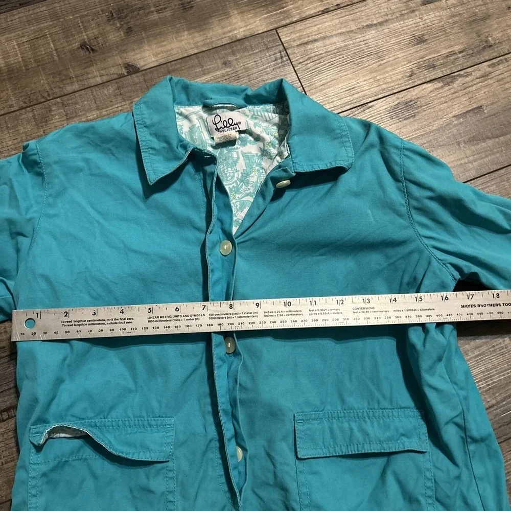 Lilly Pulitzer Girls Rain Wind Jacket Turquoise Green Size 8 Has Writing On neck